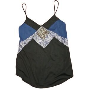 Vintage Express Women’s‎ XS Colorblock Cami Tank Top Lace Detail Black Blue Y2K